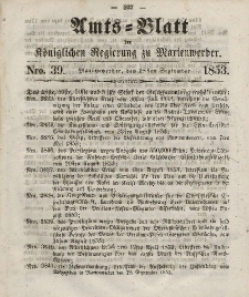 Amts-Blatt der Königl. Regierung zu Marienwerder, 28. September 1853, No. 39.