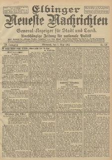 Elbinger Neueste Nachrichten, Nr. 101 Mittwoch 1 Mai 1912 64. Jahrgang
