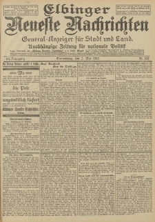 Elbinger Neueste Nachrichten, Nr. 102 Donnerstag 2 Mai 1912 64. Jahrgang