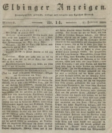 Elbinger Anzeigen, Nr. 14. Mittwoch, 17. Februar 1836