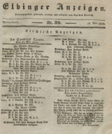 Elbinger Anzeigen, Nr. 39. Sonnabend, 14. Mai 1836