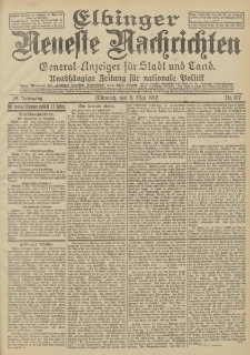 Elbinger Neueste Nachrichten, Nr. 107 Mittwoch 8 Mai 1912 64. Jahrgang