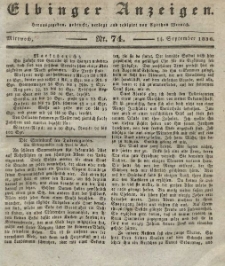 Elbinger Anzeigen, Nr. 74. Mittwoch, 14. September 1836