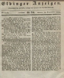 Elbinger Anzeigen, Nr. 76. Mittwoch, 21. September 1836
