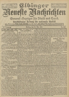 Elbinger Neueste Nachrichten, Nr. 109 Freitag 10 Mai 1912 64. Jahrgang