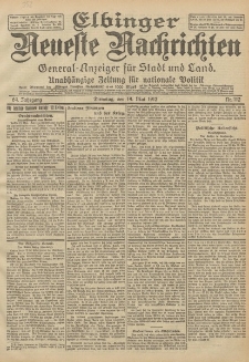 Elbinger Neueste Nachrichten, Nr. 112 Dienstag 14 Mai 1912 64. Jahrgang