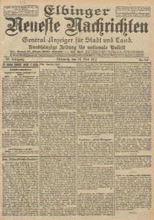 Elbinger Neueste Nachrichten, Nr. 113 Mittwoch 15 Mai 1912 64. Jahrgang