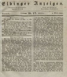 Elbinger Anzeigen, Nr. 17. Mittwoch, 1. März 1837