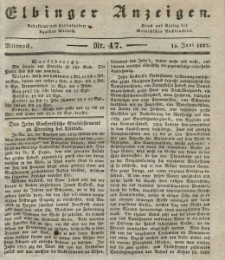 Elbinger Anzeigen, Nr. 47. Mittwoch, 14. Juni 1837