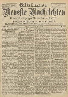 Elbinger Neueste Nachrichten, Nr. 117 Dienstag 21 Mai 1912 64. Jahrgang