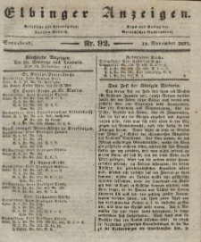 Elbinger Anzeigen, Nr. 92. Sonnabend, 18. November 1837