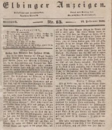 Elbinger Anzeigen, Nr. 13. Mittwoch, 14. Februar 1838