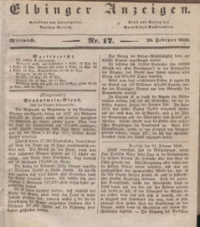 Elbinger Anzeigen, Nr. 17. Mittwoch, 28. Februar 1838