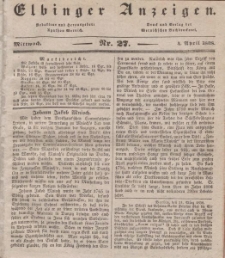 Elbinger Anzeigen, Nr. 27. Mittwoch, 4. April 1838