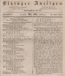 Elbinger Anzeigen, Nr. 58. Sonnabend, 21. Juli 1838