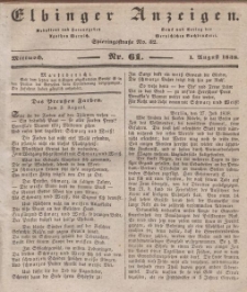 Elbinger Anzeigen, Nr. 61. Mittwoch, 1. August 1838