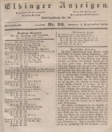 Elbinger Anzeigen, Nr. 70. Sonnabend, 1. September 1838