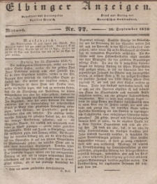 Elbinger Anzeigen, Nr. 77. Mittwoch, 26. September 1838