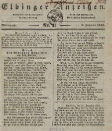 Elbinger Anzeigen, Nr. 1. Mittwoch, 2. Januar 1839