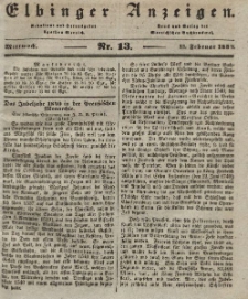 Elbinger Anzeigen, Nr. 13. Mittwoch, 13. Februar 1839