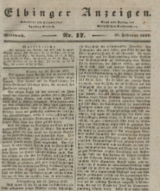 Elbinger Anzeigen, Nr. 17. Mittwoch, 27. Februar 1839