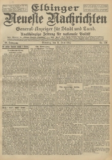 Elbinger Neueste Nachrichten, Nr. 134 Dienstag 11 Juni 1912 64. Jahrgang