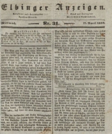 Elbinger Anzeigen, Nr. 31. Mittwoch, 17. April 1839
