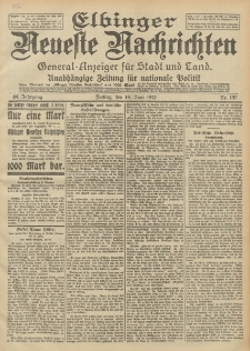 Elbinger Neueste Nachrichten, Nr. 137 Freitag 14 Juni 1912 64. Jahrgang