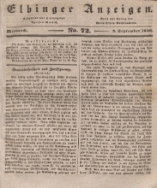 Elbinger Anzeigen, Nr. 72. Mittwoch, 9. September 1840