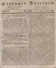 Elbinger Anzeigen, Nr. 74. Mittwoch, 16. September 1840
