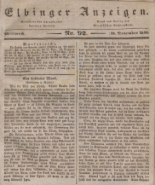 Elbinger Anzeigen, Nr. 92. Mittwoch, 18. November 1840