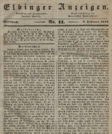 Elbinger Anzeigen, Nr. 11. Mittwoch, 9. Februar 1842