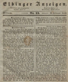 Elbinger Anzeigen, Nr. 13. Mittwoch, 16. Februar 1842