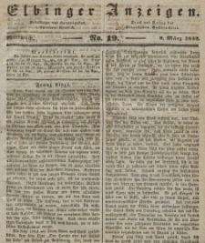 Elbinger Anzeigen, Nr. 19. Mittwoch, 9. März 1842