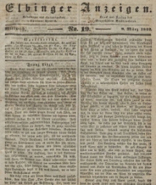 Elbinger Anzeigen, Nr. 19. Mittwoch, 9. März 1842