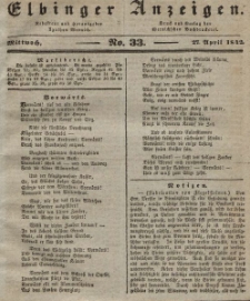 Elbinger Anzeigen, Nr. 33. Mittwoch, 27. April 1842