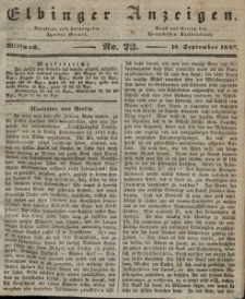 Elbinger Anzeigen, Nr. 73. Mittwoch, 14. September 1842