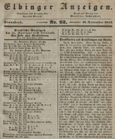 Elbinger Anzeigen, Nr. 92. Sonnabend, 19. November 1842