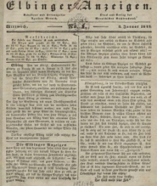 Elbinger Anzeigen, Nr. 1. Mittwoch, 3. Januar 1844
