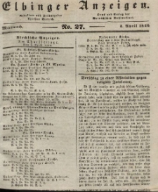 Elbinger Anzeigen, Nr. 27. Mittwoch, 3. April 1844