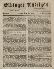 Elbinger Anzeigen, Nr. 2. Mittwoch, 7. Januar 1846