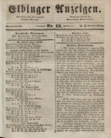Elbinger Anzeigen, Nr. 13. Sonnabend, 14. Februar 1846