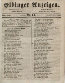 Elbinger Anzeigen, Nr. 14. Mittwoch, 18. Februar 1846