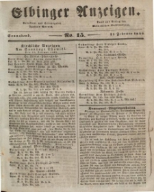 Elbinger Anzeigen, Nr. 15. Sonnabend, 21. Februar 1846
