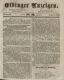 Elbinger Anzeigen, Nr. 26. Mittwoch, 1. April 1846