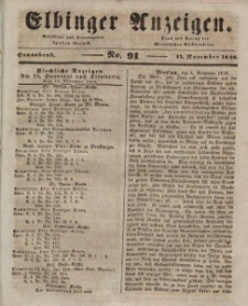 Elbinger Anzeigen, Nr. 91. Sonnabend, 14. November 1846
