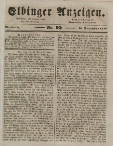 Elbinger Anzeigen, Nr. 92. Mittwoch, 18. November 1846