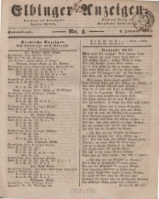 Elbinger Anzeigen, Nr. 1. Sonnabend, 2. Januar 1847