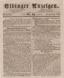 Elbinger Anzeigen, Nr. 14. Mittwoch, 17. Februar 1847