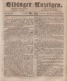 Elbinger Anzeigen, Nr. 74. Mittwoch, 15. September 1847